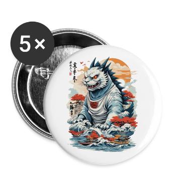 Ukiyo-E Cat Monster Tokyo Cat Streetwear - Buttons large 2.2''/56 mm (5-pack) - white - Front