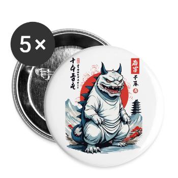 Monster Katze Japan Streetwear Katzen Design - Buttons groß 56 mm (5er Pack) - Weiß - Vorne