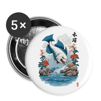 Ukiyo-E Catfish Japan Cat Streetwear Style - Buttons large 2.2''/56 mm (5-pack) - white - Front