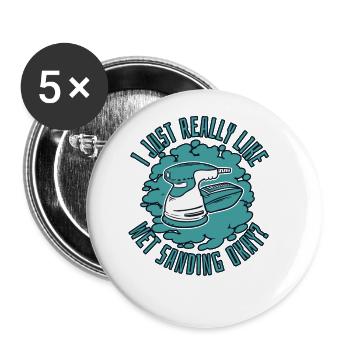 J'aime vraiment le ponçage humide du véhicule par pulvérisation - Lot de 5 grands badges (56 mm) - blanc - Devant