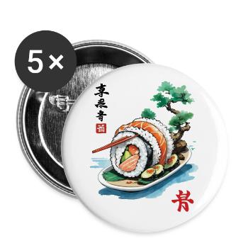 Sushi Aesthetic Japan Ukiyo-E Vintage Kunst - Buttons groß 56 mm (5er Pack) - Weiß - Vorne