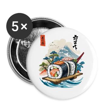 Ukiyo-E Sushi Artwork Design - Buttons large 2.2''/56 mm (5-pack) - white - Front