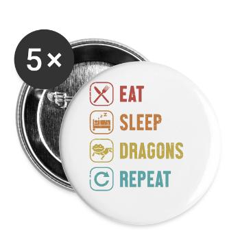 Eat Sleep Dragons Repeat Pogona Pet Lizard - Buttons large 2.2''/56 mm (5-pack) - white - Front
