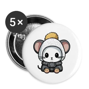 Maus Tier Baby Comic - Buttons groß 56 mm (5er Pack) - Weiß - Vorne