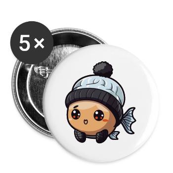 Fisch Tier Baby Comic Anime - Buttons groß 56 mm (5er Pack) - Weiß - Vorne