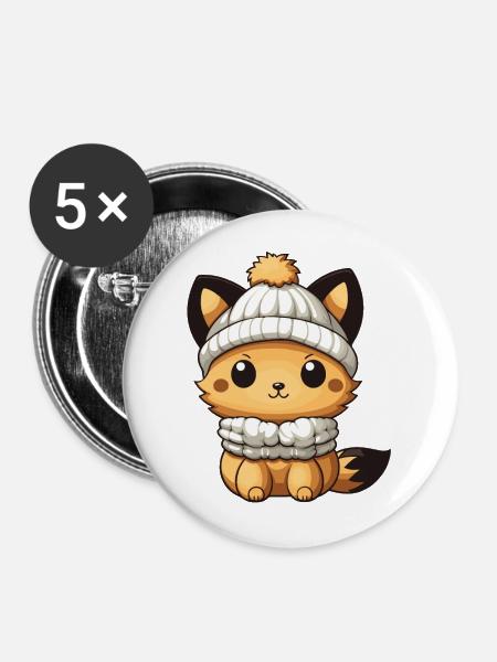 Fuchs Tier Baby Comic - Buttons groß 56 mm (5er Pack) - Weiß