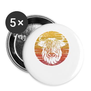 Retro Highland Kuh Highland Färse Züchter - Buttons groß 56 mm (5er Pack) - Weiß - Vorne