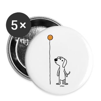 Un chien bonhomme allumette avec ballon - Lot de 5 grands badges (56 mm) - blanc - Devant