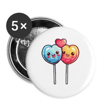 Lollipop Couple Love Heart Funny - Buttons large 2.2''/56 mm (5-pack) - white - Front