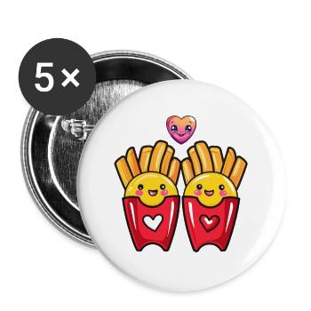 Frites Couple Amour Coeur Drôle - Lot de 5 grands badges (56 mm) - blanc - Devant