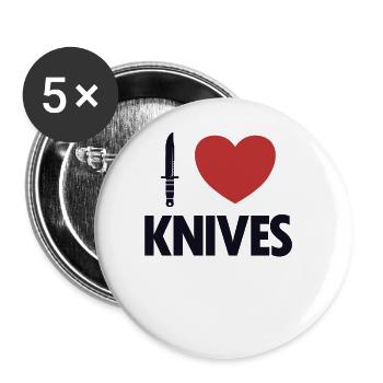 Ich liebe Messer Metzgermesser Restaurierungsmesser - Buttons groß 56 mm (5er Pack) - Weiß - Vorne