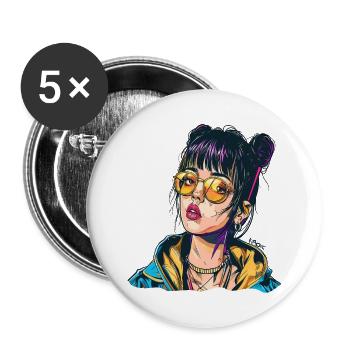 Sportliches cooles Cartoon-Mädchen: Ich will das! - Buttons groß 56 mm (5er Pack) - Weiß - Vorne