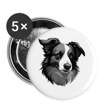 Border Collie Dog Portrait - Buttons large 2.2''/56 mm (5-pack) - white - Front