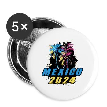 Mexiko 2024 Urlaub Palmen Bunt - Buttons groß 56 mm (5er Pack) - Weiß - Vorne
