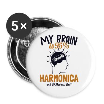 Mon cerveau est 95% Harmonica Harmonique Bouche Harpe - Lot de 5 grands badges (56 mm) - blanc - Devant