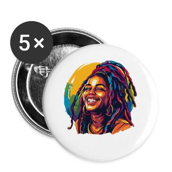 Femme rastafari jamaïcaine souriante - Lot de 5 grands badges (56 mm) - blanc - Devant