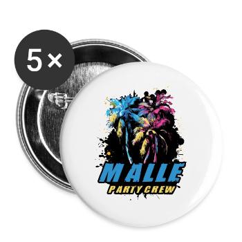 Malle Party Crew Urlaub Spruch - Buttons groß 56 mm (5er Pack) - Weiß - Vorne