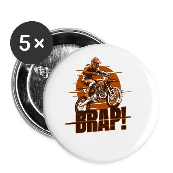 Brap ! Course Supermotard Moto Pilotes Motocross - Lot de 5 grands badges (56 mm) - blanc - Devant