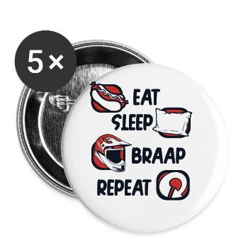 Eat Sleep Braap Repeat Supermoto Motorcycle - Buttons large 2.2''/56 mm (5-pack) - white - Front