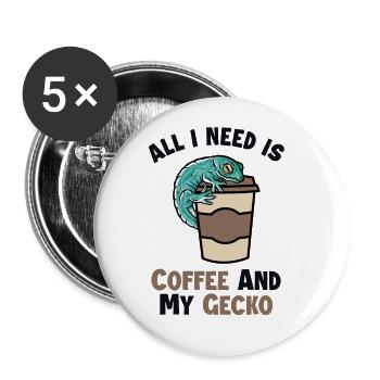 Kaffee und meine Gecko-Eidechse Gekkota Schopf - Buttons groß 56 mm (5er Pack) - Weiß - Vorne
