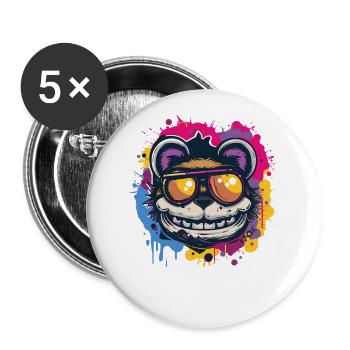Quel ours fou et cool - Lot de 5 grands badges (56 mm) - blanc - Devant