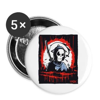 Sensenmann Totenkopf Samurai - Buttons groß 56 mm (5er Pack) - Weiß - Vorne