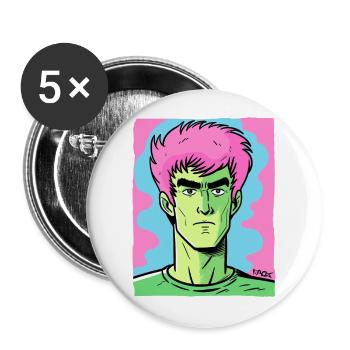 Bright Colors: Lee the Karate Bruce - Buttons large 2.2''/56 mm (5-pack) - white - Front