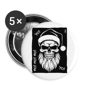 Santa Skull: Fröhliche Weihnachten Yo Ho Ho Ho - Buttons groß 56 mm (5er Pack) - Weiß - Vorne