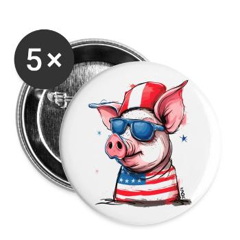 Pigtriotischer Patriot: Schwein der USA - Buttons groß 56 mm (5er Pack) - Weiß - Vorne