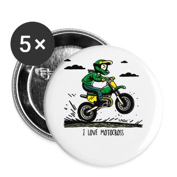J’adore le motocross - Lot de 5 grands badges (56 mm) - blanc - Devant