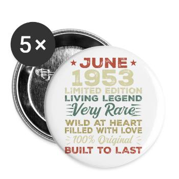 Juin 1953 Anniversaire Juin 1953 Cadeau Juin 1953 - Lot de 5 grands badges (56 mm) - blanc - Devant