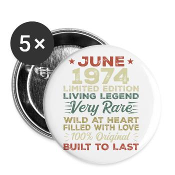 June 1974 Birthday June 1974 Gift June 1974 - Buttons large 2.2''/56 mm (5-pack) - white - Front