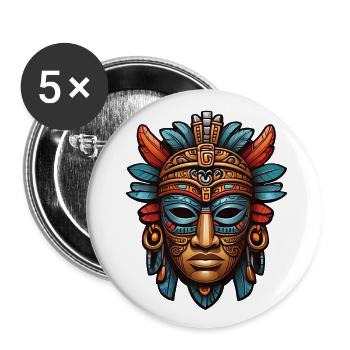 Ornate Carved Aztec, Mayan, Inca Mask - Buttons large 2.2''/56 mm (5-pack) - white - Front