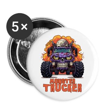 Monster Trucker: Monster Truck Skull - Buttons large 2.2''/56 mm (5-pack) - white - Front