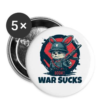 Hasen-Soldat Warnung, Krieg ist Mist - Buttons groß 56 mm (5er Pack) - Weiß - Vorne