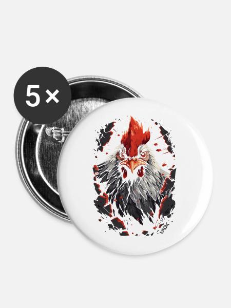 Durch Wände brechen: starker Hahn - Buttons groß 56 mm (5er Pack) - Weiß