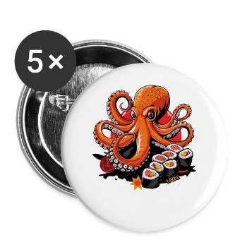 Funny Japanese Octopus Sushi - Buttons large 2.2''/56 mm (5-pack) - white - Front