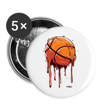 Ballon de basket rétro vintage - Lot de 5 grands badges (56 mm) - blanc - Devant