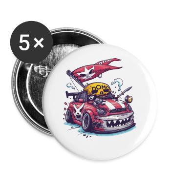 Dessin animé robuste JDM Pirate Street Racer - Lot de 5 grands badges (56 mm) - blanc - Devant
