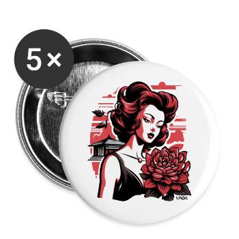 Beautiful women and traditional flowers - Buttons large 2.2''/56 mm (5-pack) - white - Front