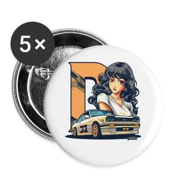 D-like Initial: Retro Japanese Anime JDM Manga - Buttons large 2.2''/56 mm (5-pack) - white - Front