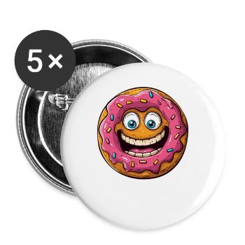 Verrückter Lustiger Donut - Buttons groß 56 mm (5er Pack) - Weiß - Vorne