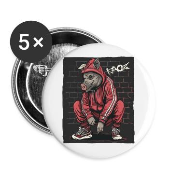 Lustige Sau im Trainingsanzug: Gopnik Schwein - Buttons groß 56 mm (5er Pack) - Weiß - Vorne