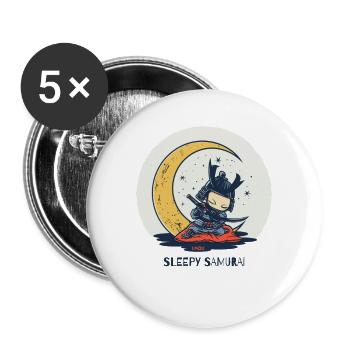 Mignon Drôle Dormant Samouraï et Lune - Lot de 5 grands badges (56 mm) - blanc - Devant