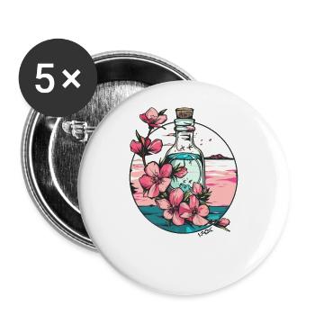 Rosa Blumen: Schöne Natur in der Flasche - Buttons groß 56 mm (5er Pack) - Weiß - Vorne
