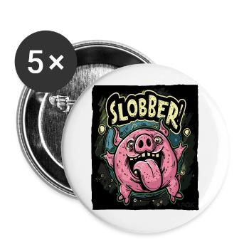 Cochon baveux, affamé, heureux - Lot de 5 grands badges (56 mm) - blanc - Devant