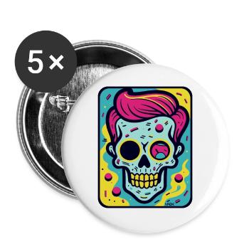 Funny, Cool Pop Art Skull Skull - Buttons large 2.2''/56 mm (5-pack) - white - Front