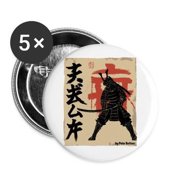 Japan japanischer vintage retro Samurai - Buttons groß 56 mm (5er Pack) - Weiß - Vorne