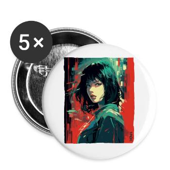 Fille japonaise : Street Art Anime - Lot de 5 grands badges (56 mm) - blanc - Devant