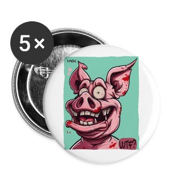 Crazy Funny WTF Cartoon Pig - Buttons large 2.2''/56 mm (5-pack) - white - Front